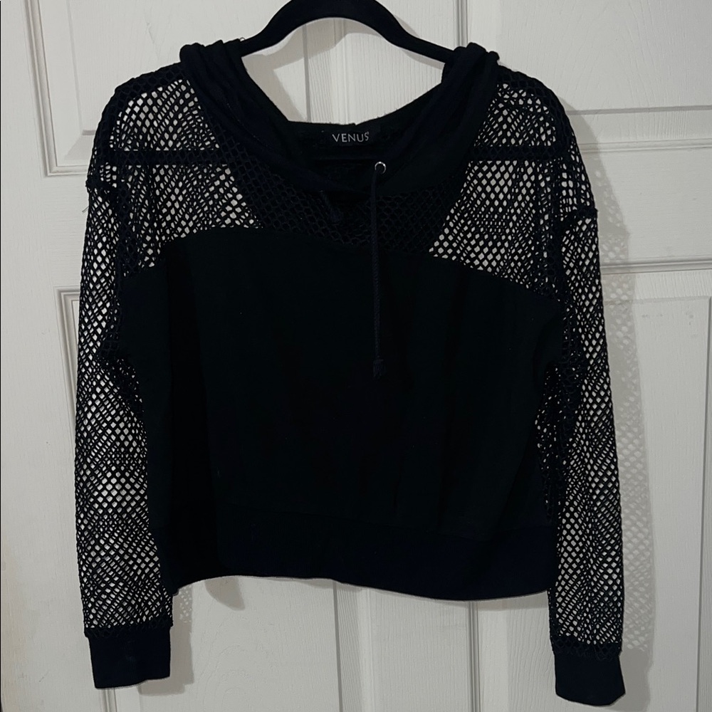 VENUS Black Mesh sleeve and back Hoodie